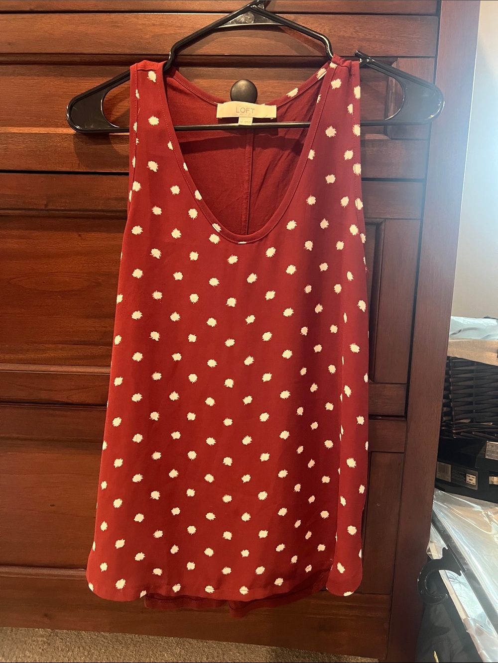 LOFT Rust Red Polka Dot V-Neck Sleeveless Camisole